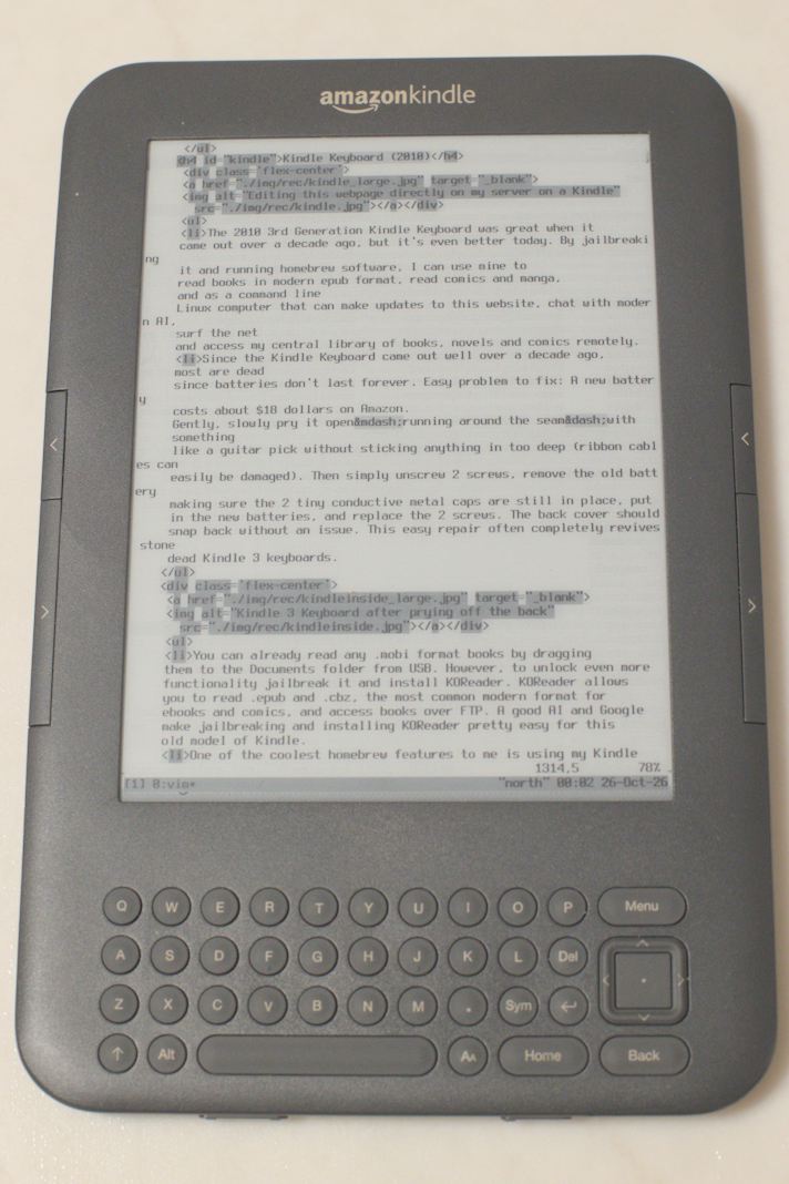 Editing this webpage directly on my server on a Kindle