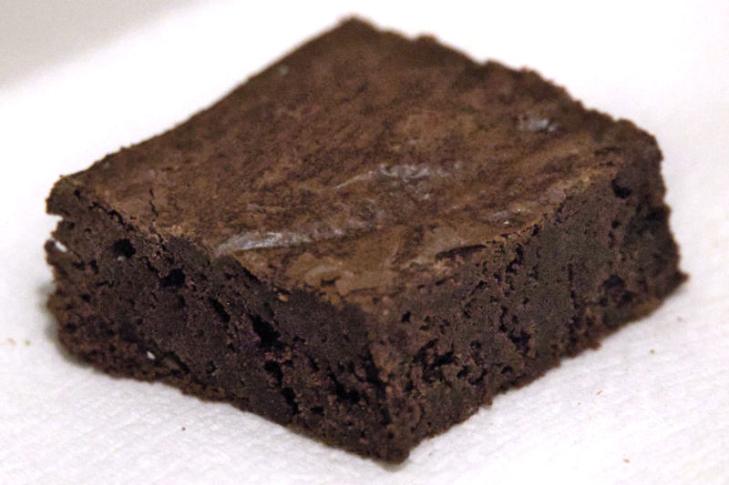 Image of an individual brownie with this recipe